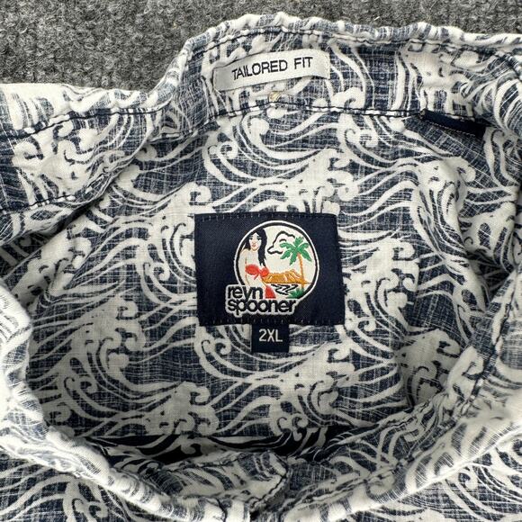 Reyn Spooner Kloth Hawaiian Aloha Floral Blue and White 2XL Button Down Shirt - Picture 5 of 7